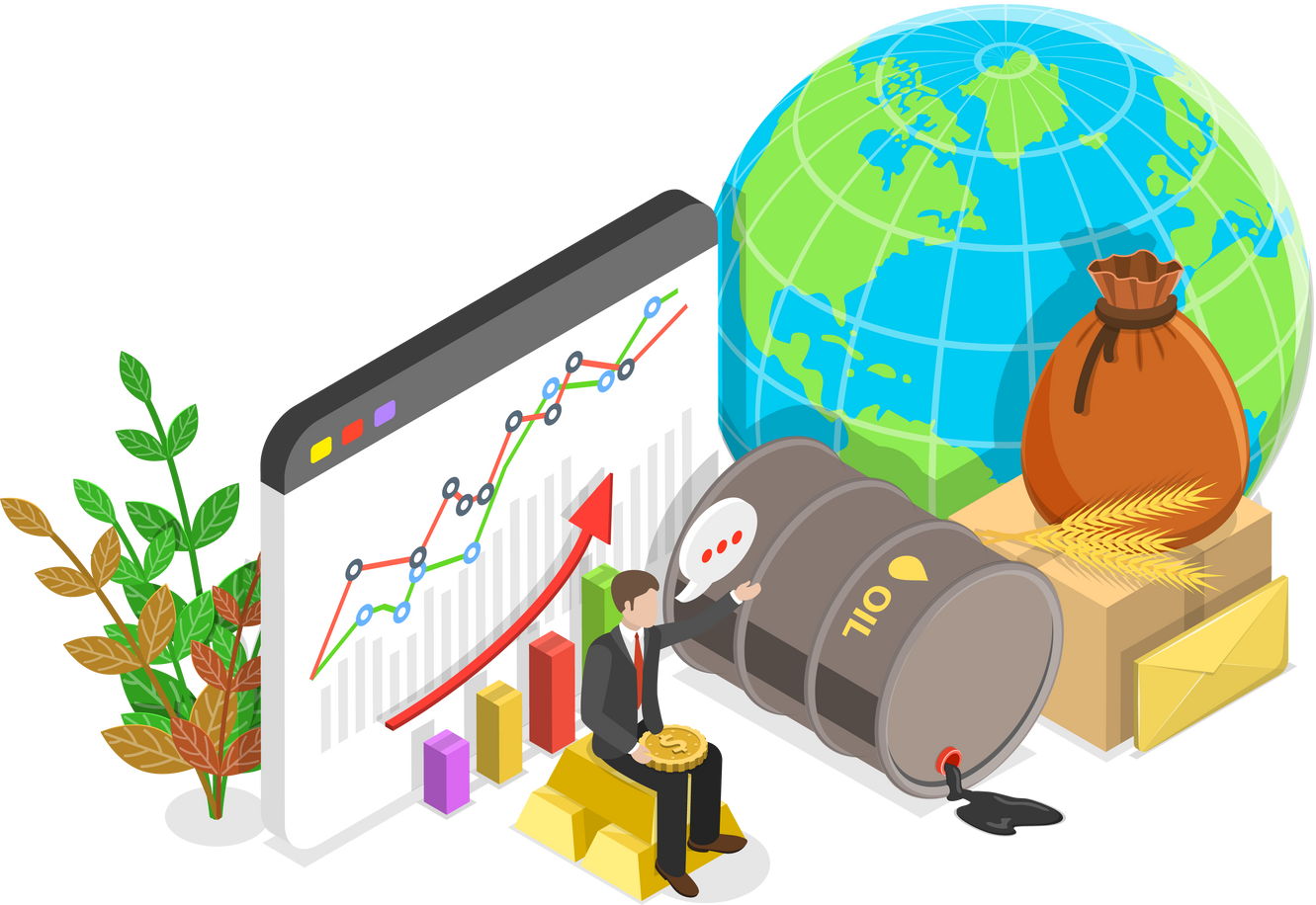 3D Isometric Flat  Conceptual Illustration of Commodity Market